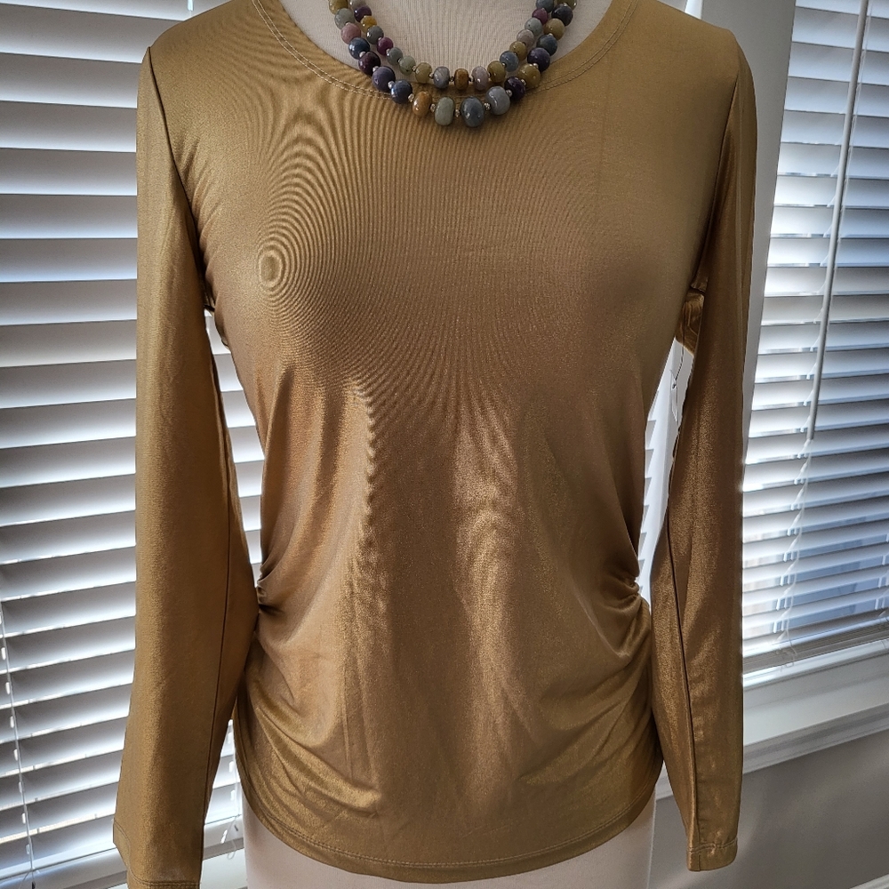The Collective Works of Berek – Shimmering Gold Long Sleeve Evening Top (Size M)